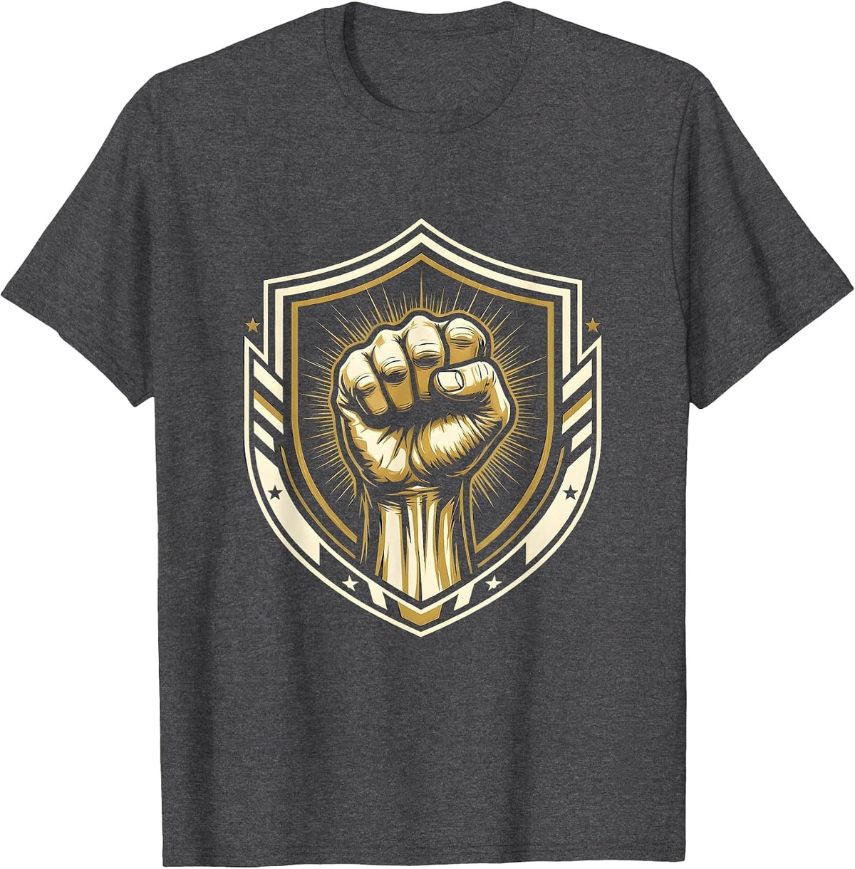 Labor Day Raised Fist Power Graphic Design T-Shirt - Dark Heather Grey
