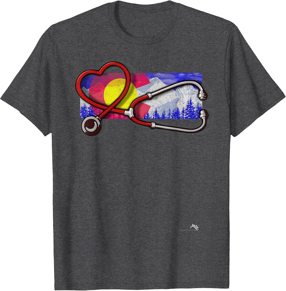 Colorado Nurse T-Shirt - Heart & Stethoscope T-Shirt - Dark Heather Grey