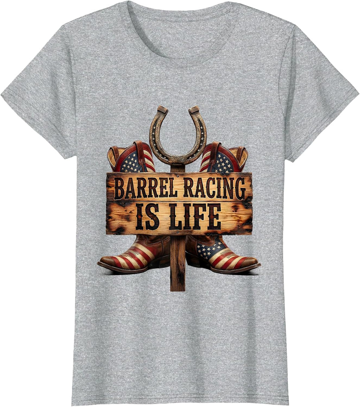 Women's Barrel Racing Is Life Rodeo Design T-Shirt - Heather Grey