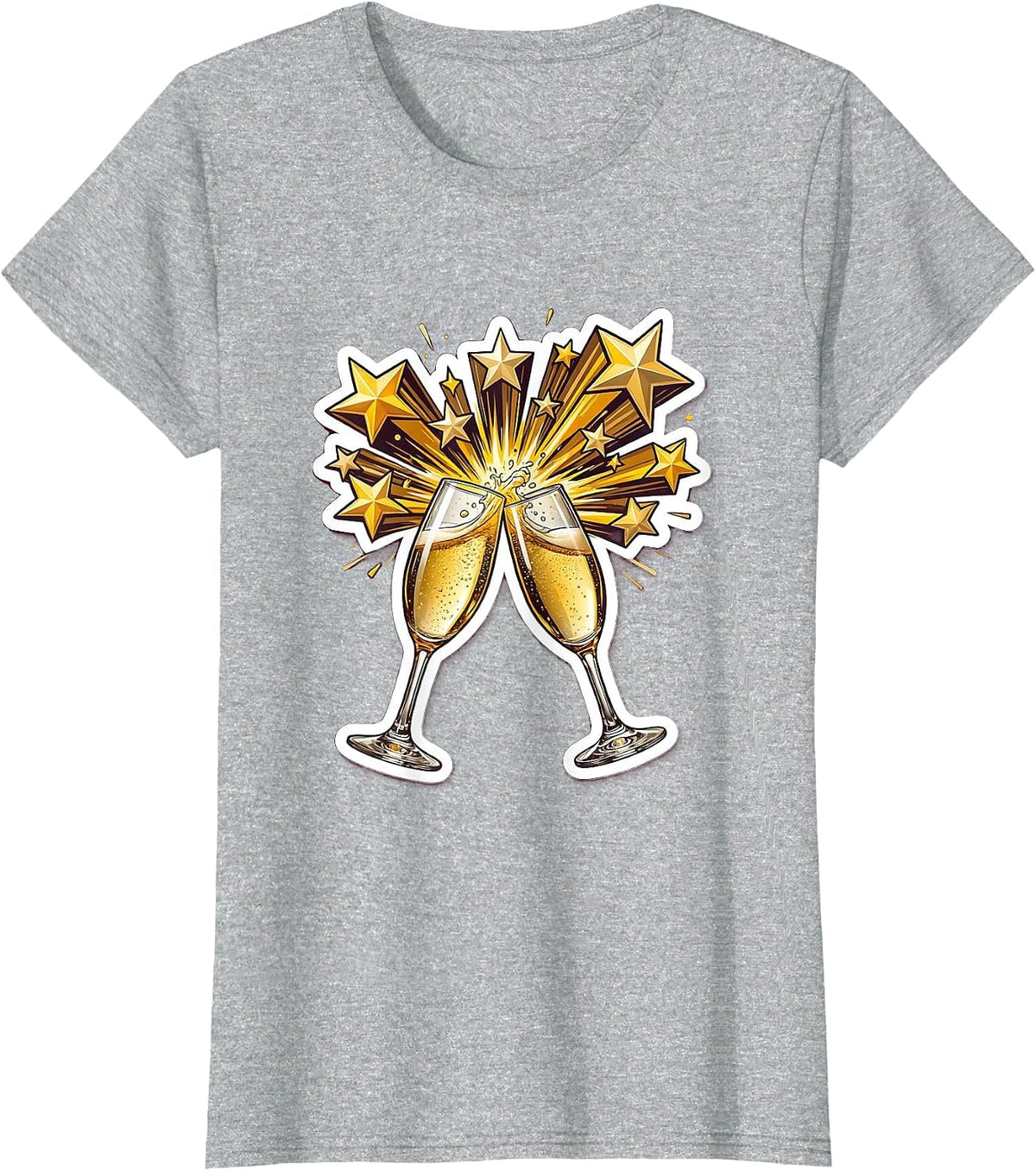 Birthday Celebration Champagne Clinking Stars Design T-Shirt - Heather Grey