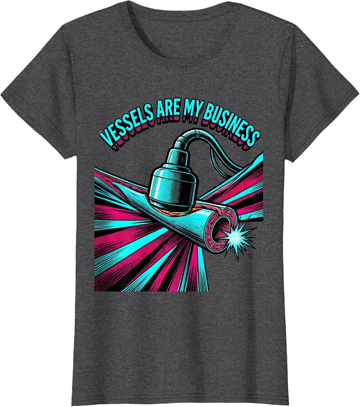 Women's Vessels Are My Business Pop Art Sonographer Ultrasound Tech T-Shirt - Dark Heather Grey