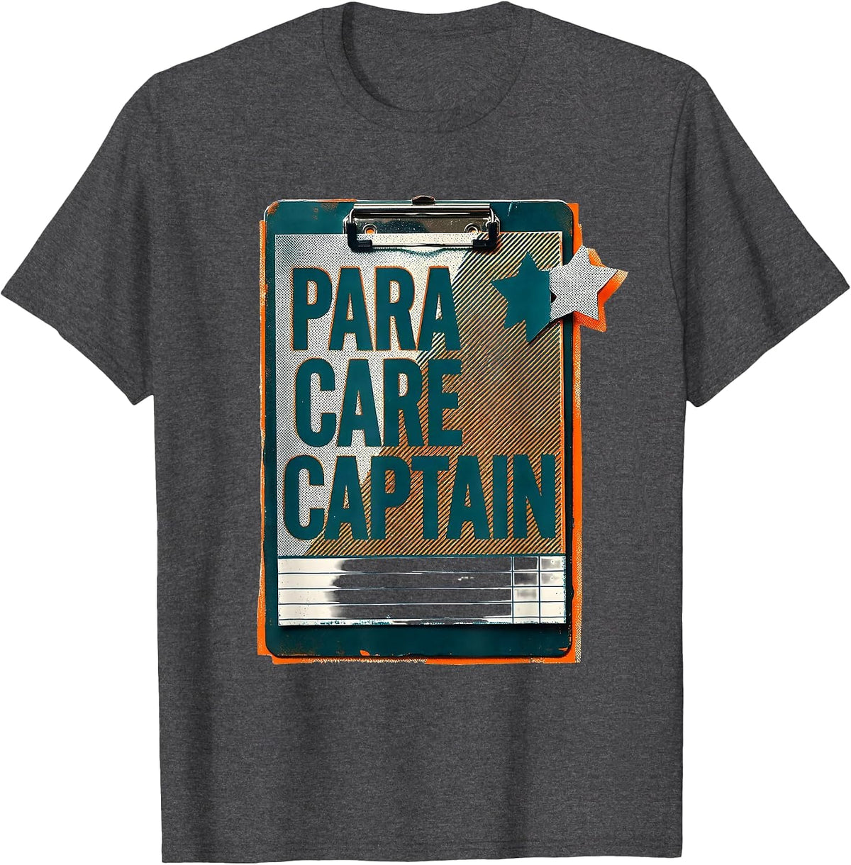 Men's Para Care Captain Risograph Paraprofessional Teacher's Aide T-Shirt - Dark Heather Grey