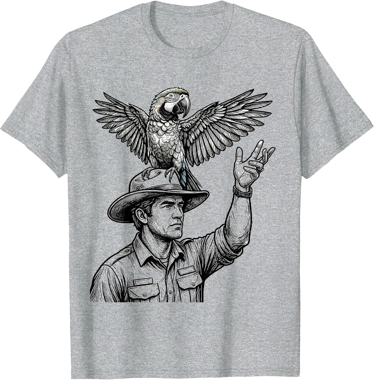 Men's Zoo Keeper Parrot Perch Illustration T-Shirt - Heather Grey