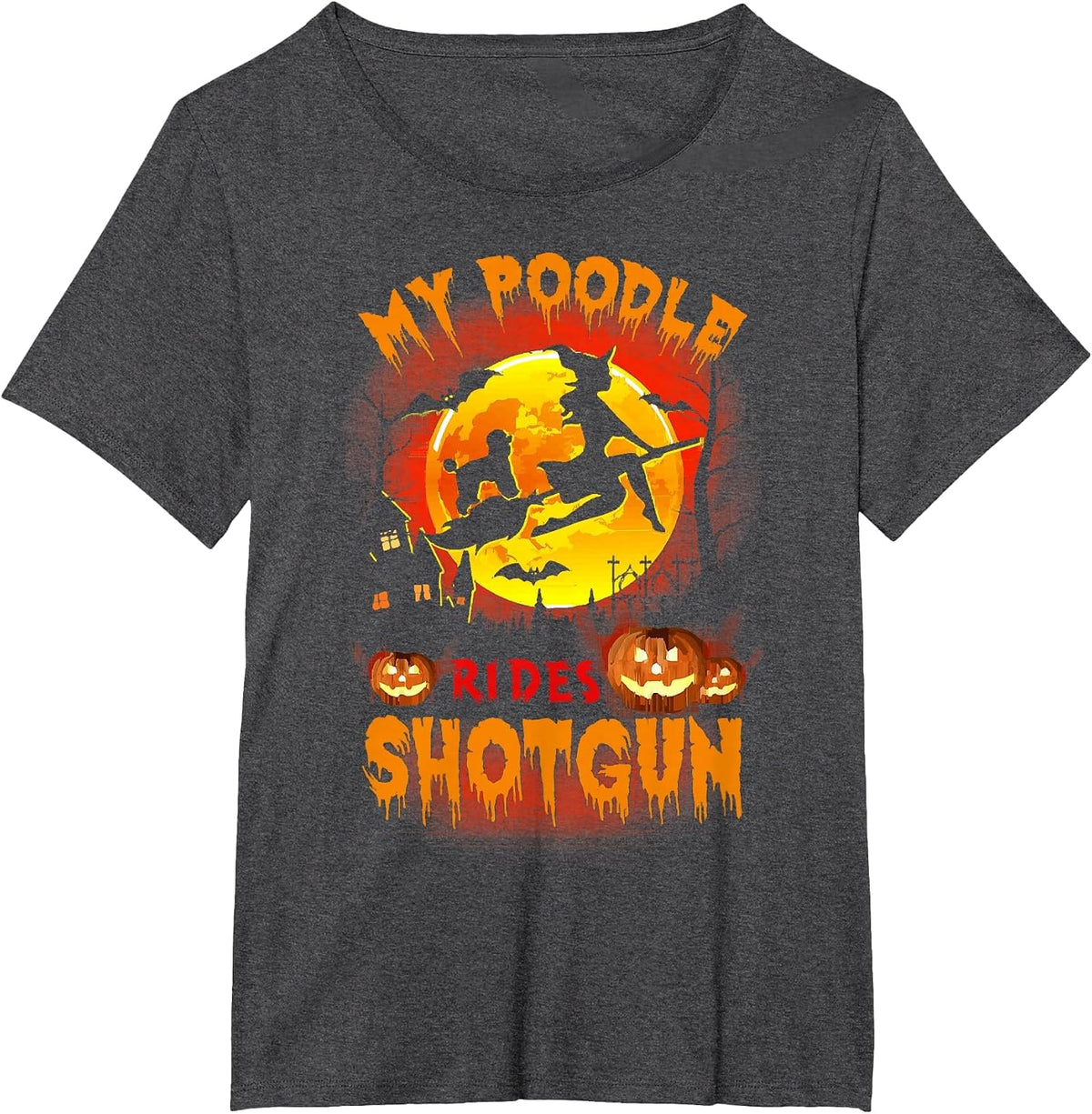 My Poodle Rides Shotgun Funny Halloween Dog Lover T-Shirt - Dark Heather Grey