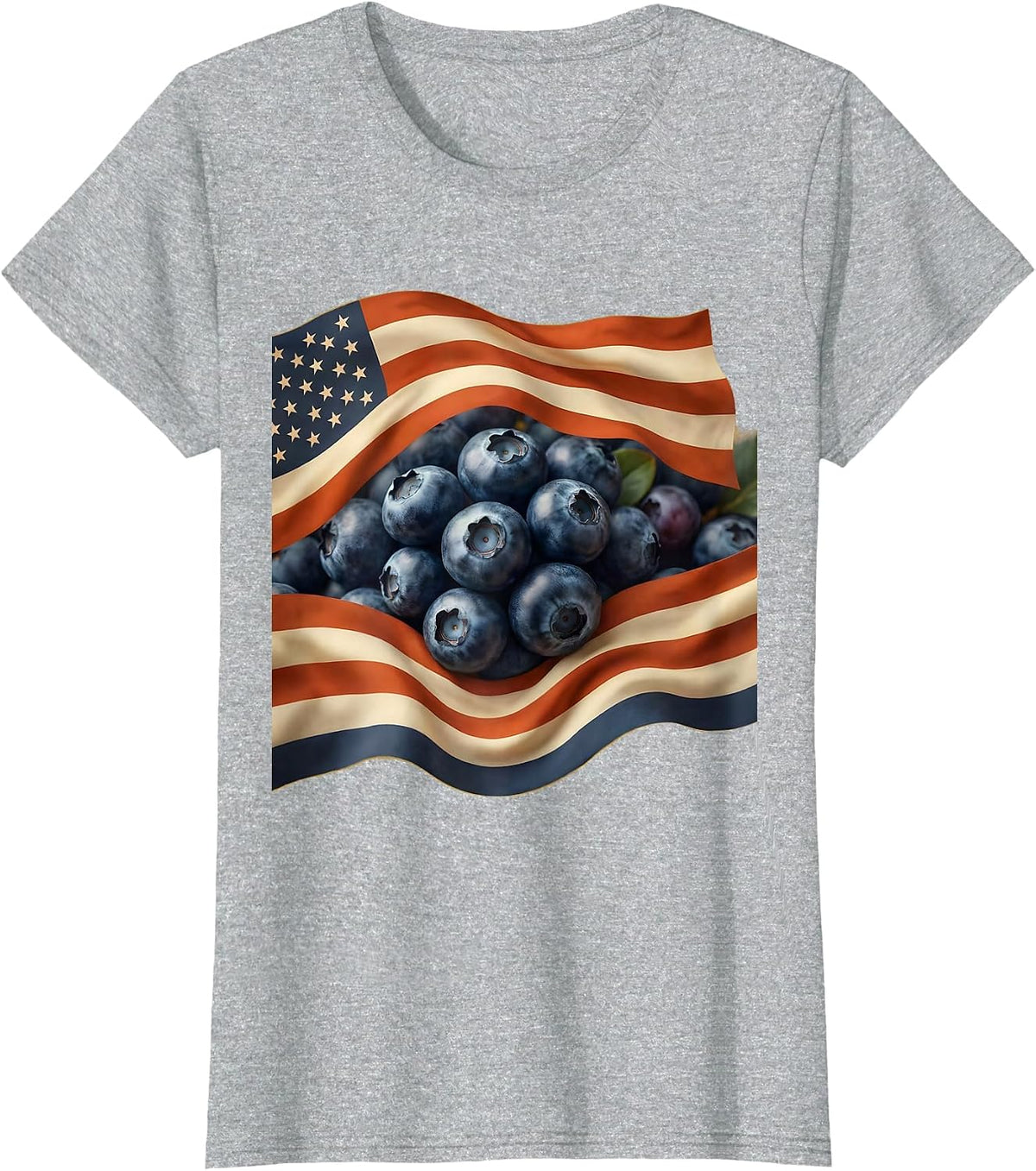 Red White and Blueberry American Flag Design T-Shirt - Heather Grey