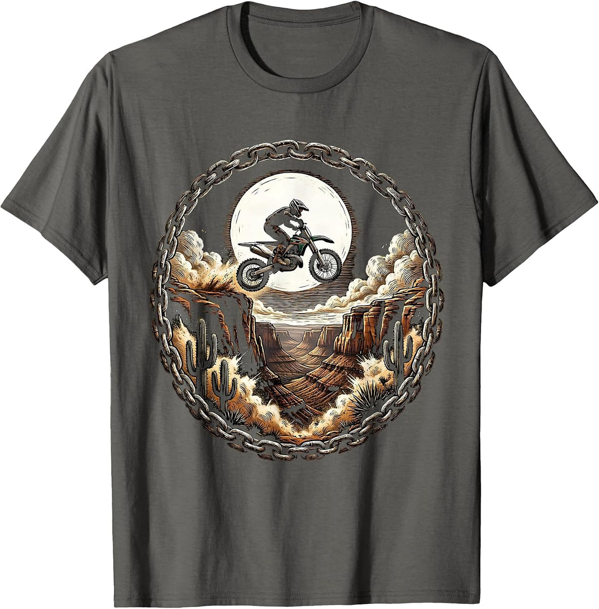 Dirt Bike Canyon Jump Gen X Motocross Graphic T-Shirt - Asphalt Grey