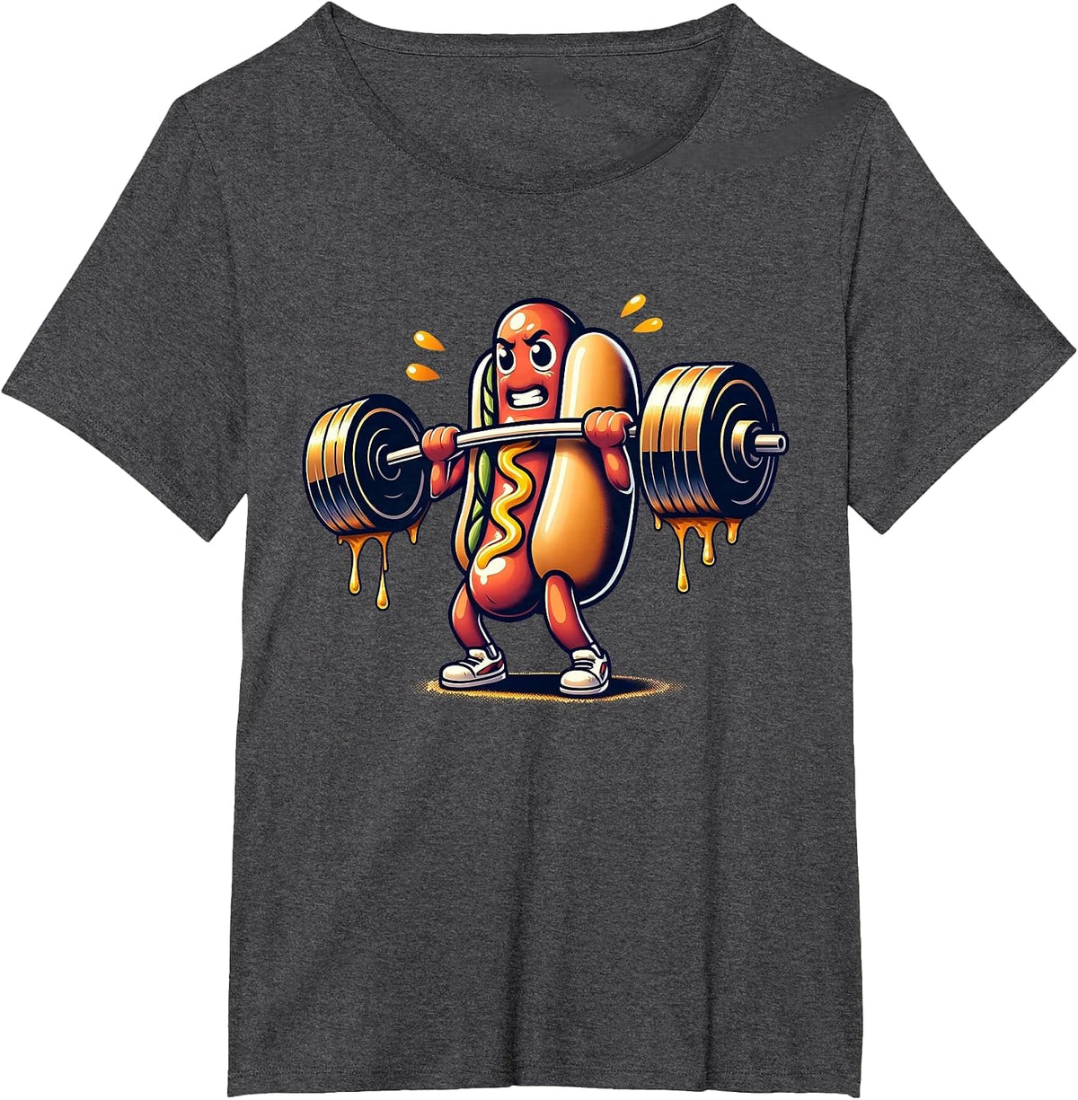 Deadlift Weightlifting Funny Fitness Workout Hot Dog Lover T-Shirt - Dark Heather Grey