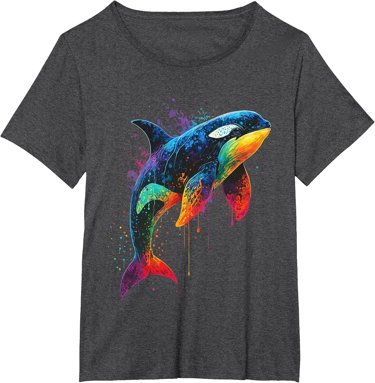 Orca Whale Colorful Watercolor T-Shirt - Dark Heather Grey