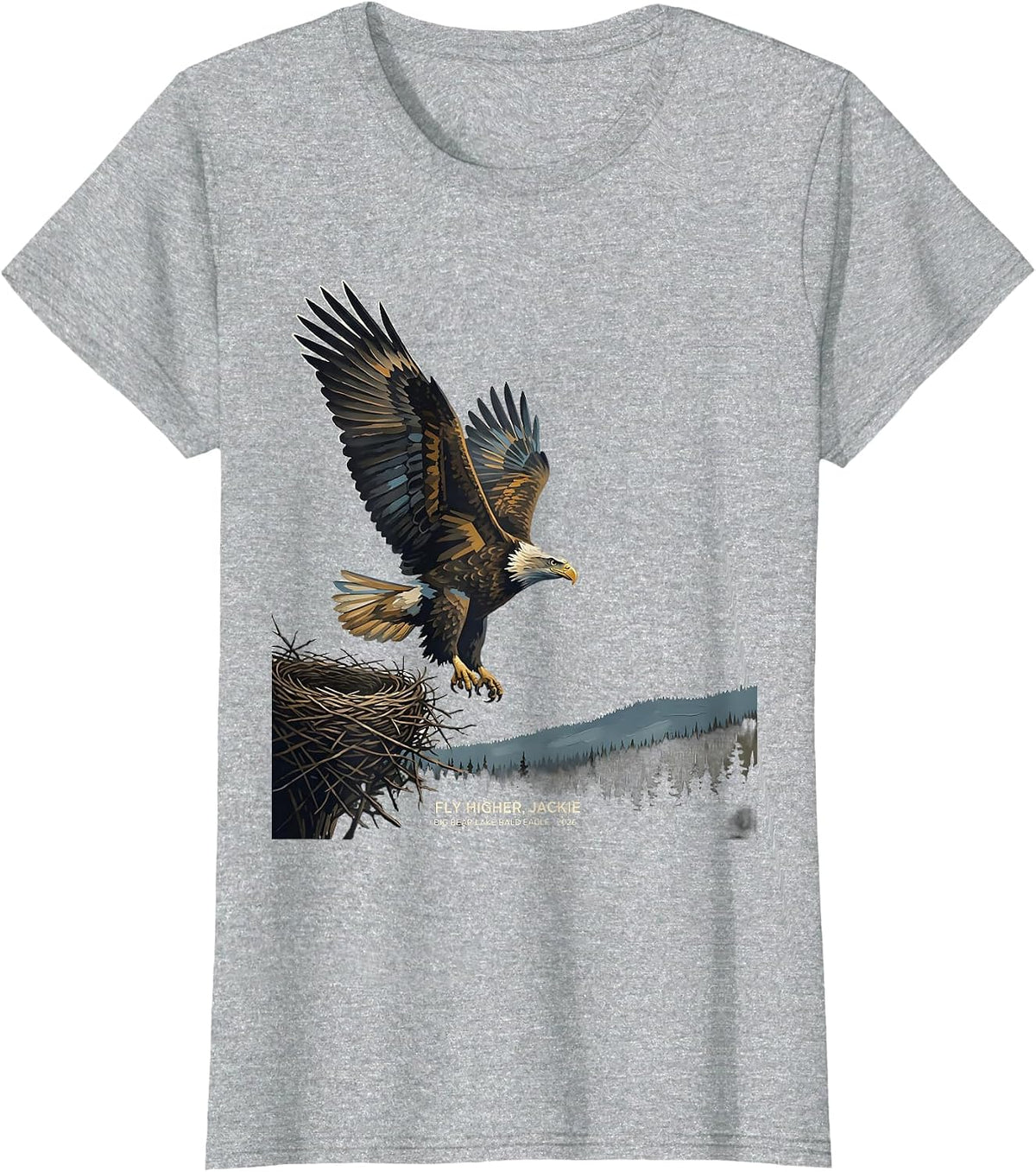 Fly Higher, Jackie · Big Bear Lake Bald Eagle · 2026 Tribute T-Shirt - Heather Grey