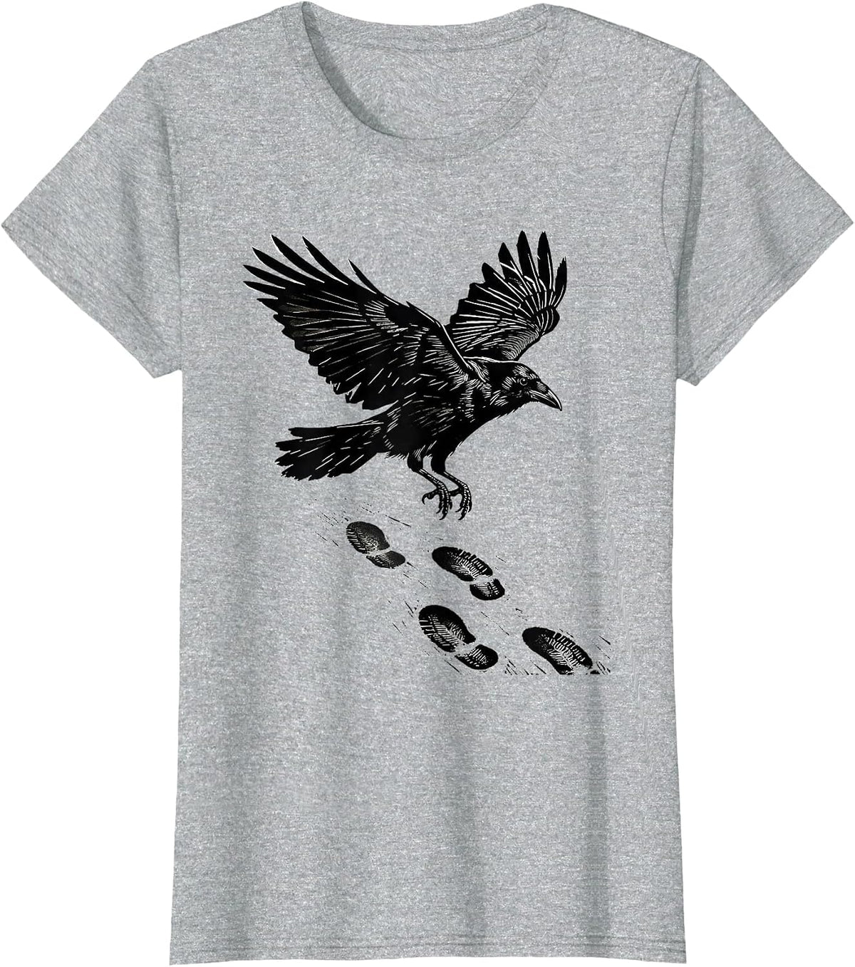 Crow Footprints in Snow Winter Nature Design T-Shirt - Heather Grey