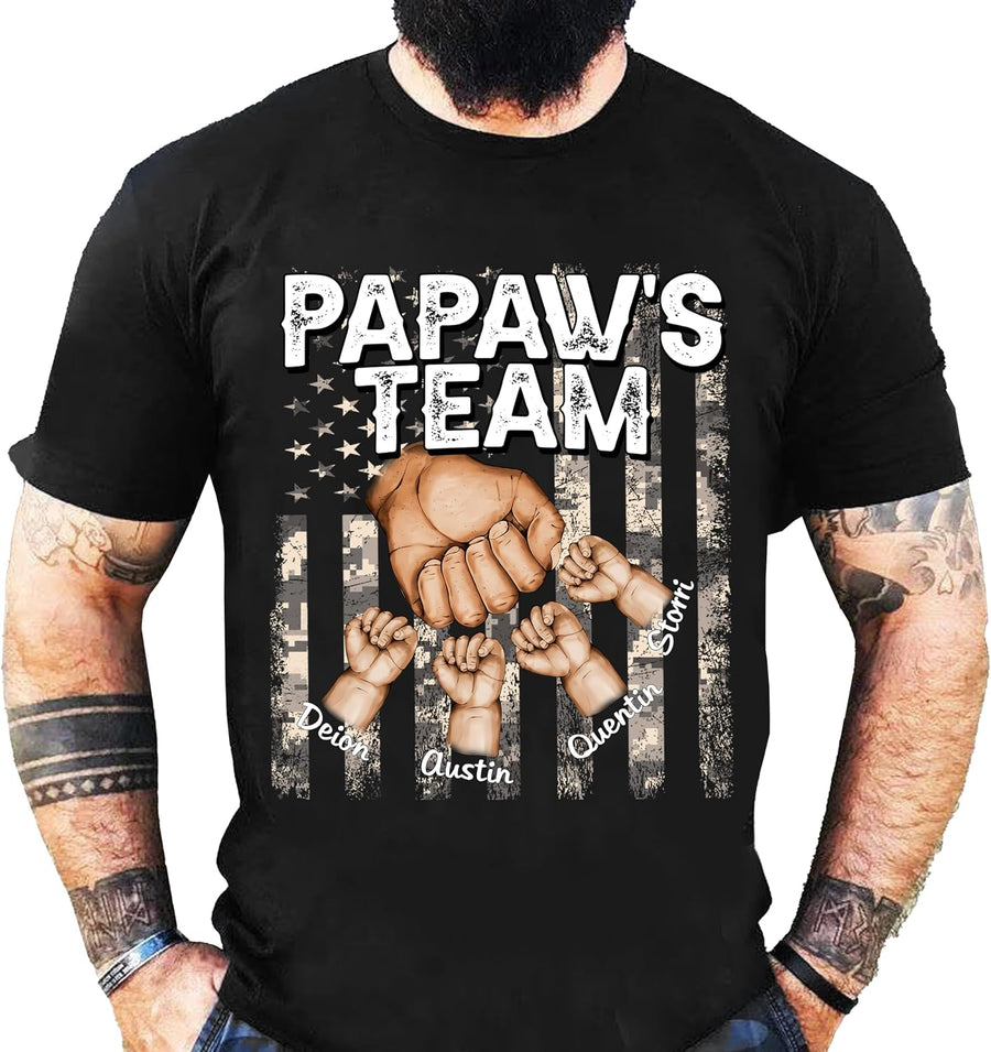 NAZENTI Personalized Dad T-Shirt, Fist Bump Flag Shirt, Papa Shirt for Men, Fathers Day Shirts, Custom - 04 Papaw