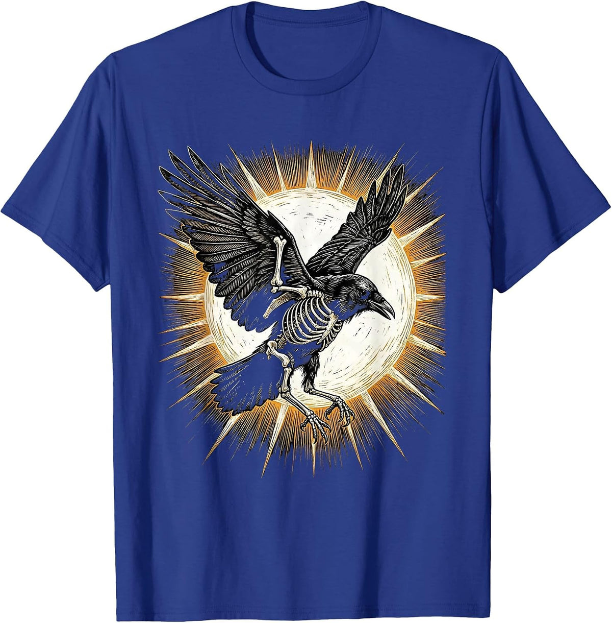 Crow Skeleton In Flight Against the Sun T-Shirt - Royal Blue