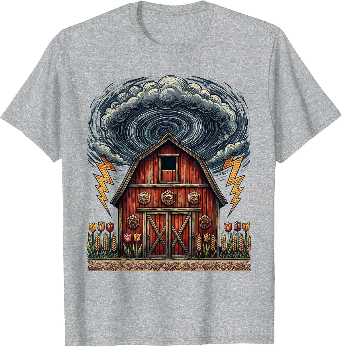 Men's Old Barn Storm Clouds Dramatic Rural Illustration T-Shirt - Heather Grey