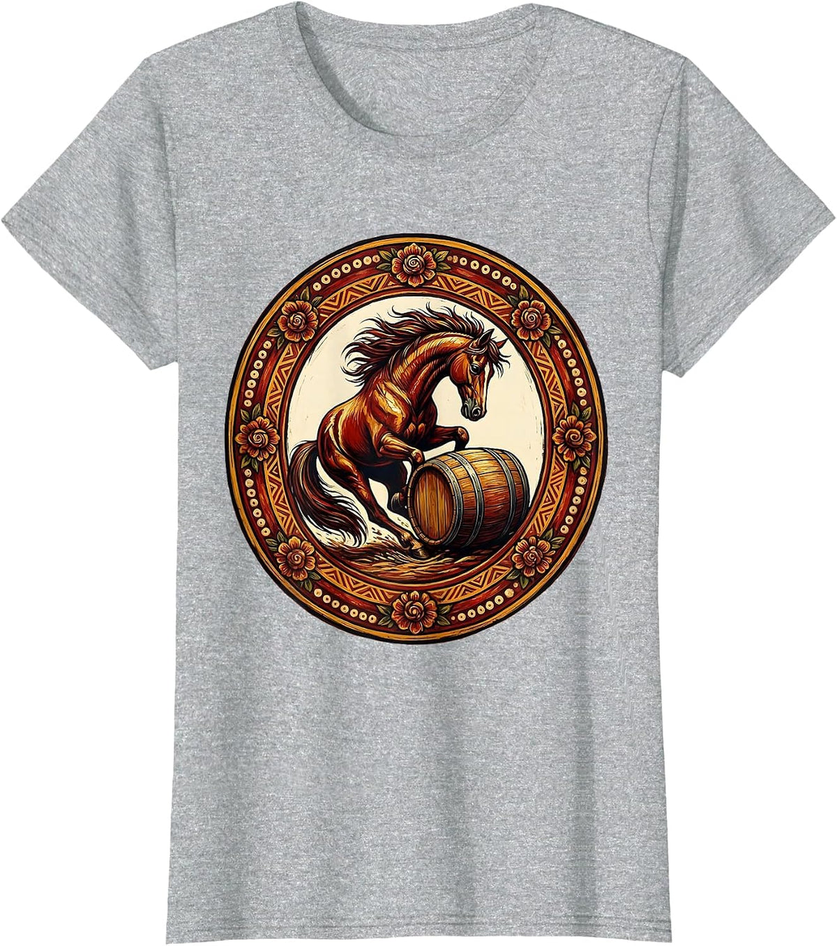 Barrel Racer Horse Leaning Into Turn Rodeo T-Shirt - Heather Grey