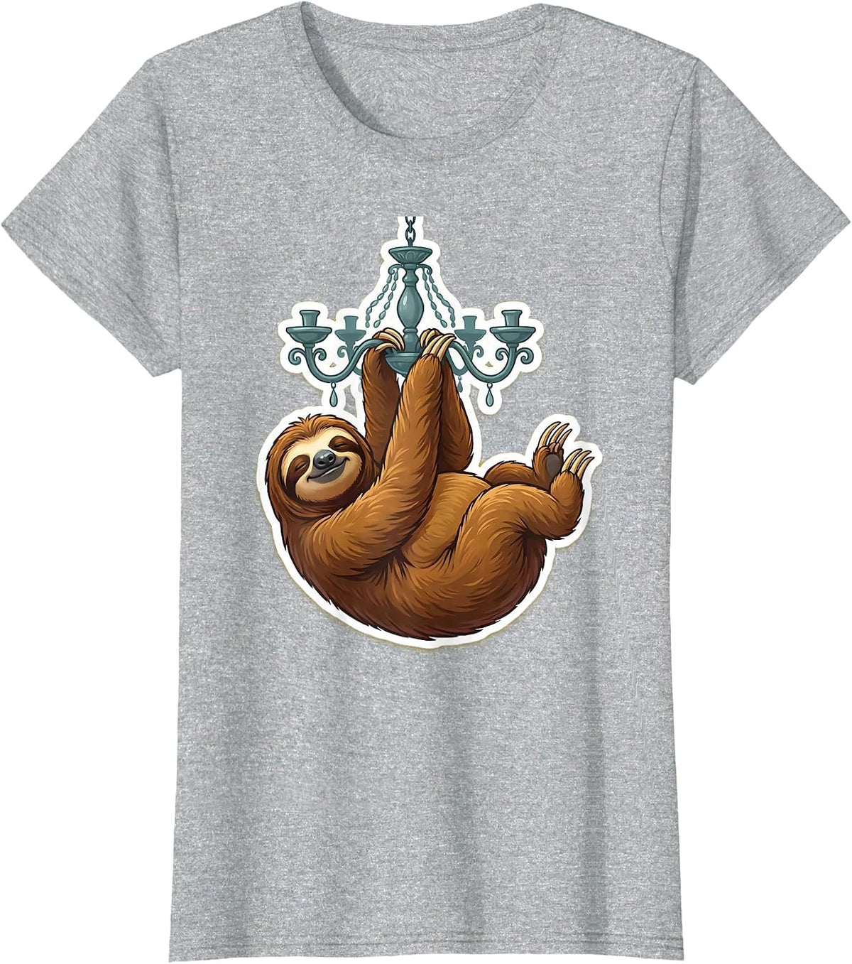 Silly Sloth Hanging From a Chandelier T-Shirt - Heather Grey