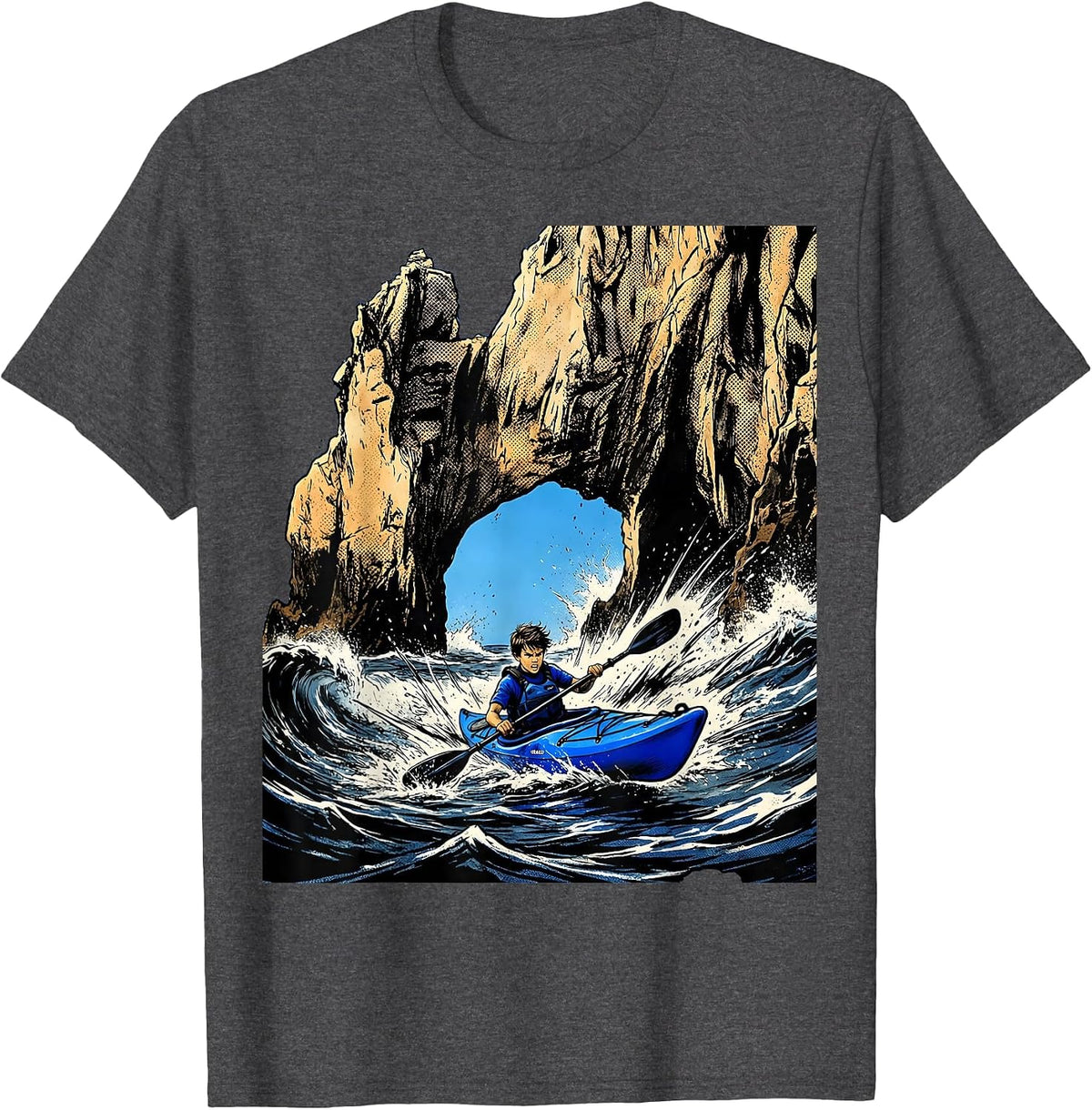 Men's Boys Hawaiian Kayaking Sea Arch Rock Graphic T-Shirt - Dark Heather Grey