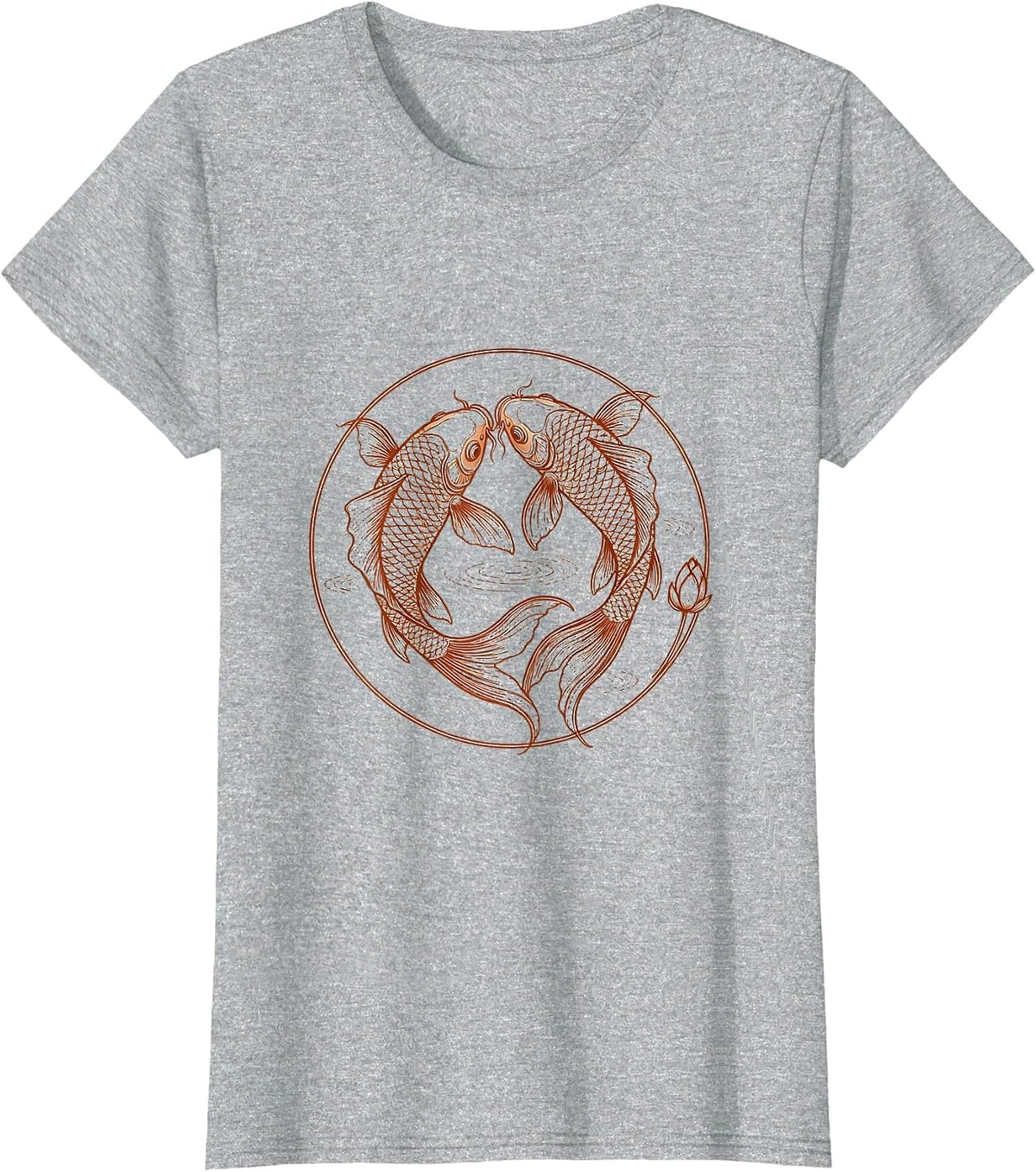 Women's Koi Fish Swirling Pond Illustration T-Shirt - Heather Grey