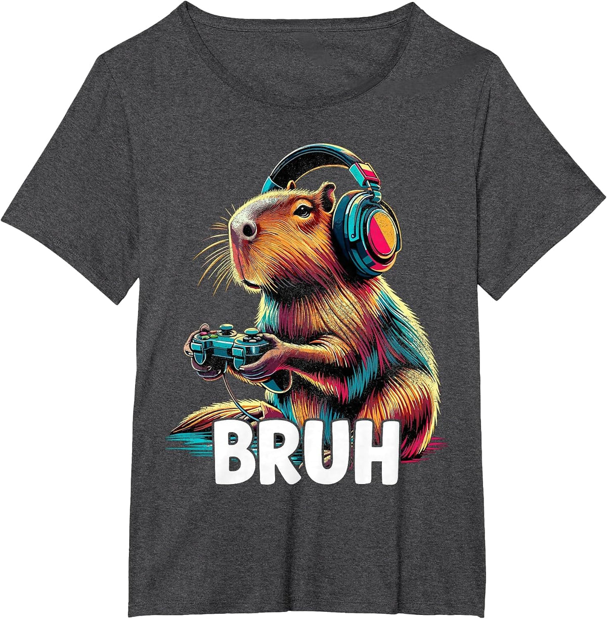 Bruh Capybaras Funny Video Games Capybara T-Shirt - Dark Heather Grey