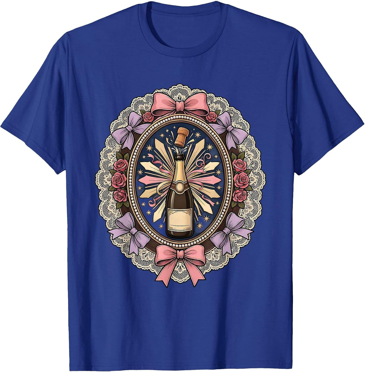 Men's Birthday Champagne Bottle Popping Fireworks Design T-Shirt - Royal Blue