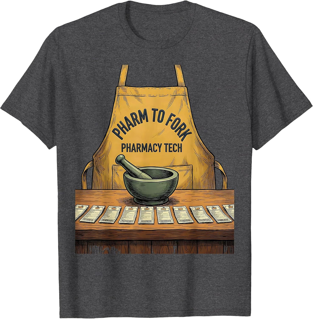Pharm To Fork Pharmacy Tech Funny Pharmacist Crew Gift T-Shirt - Dark Heather Grey