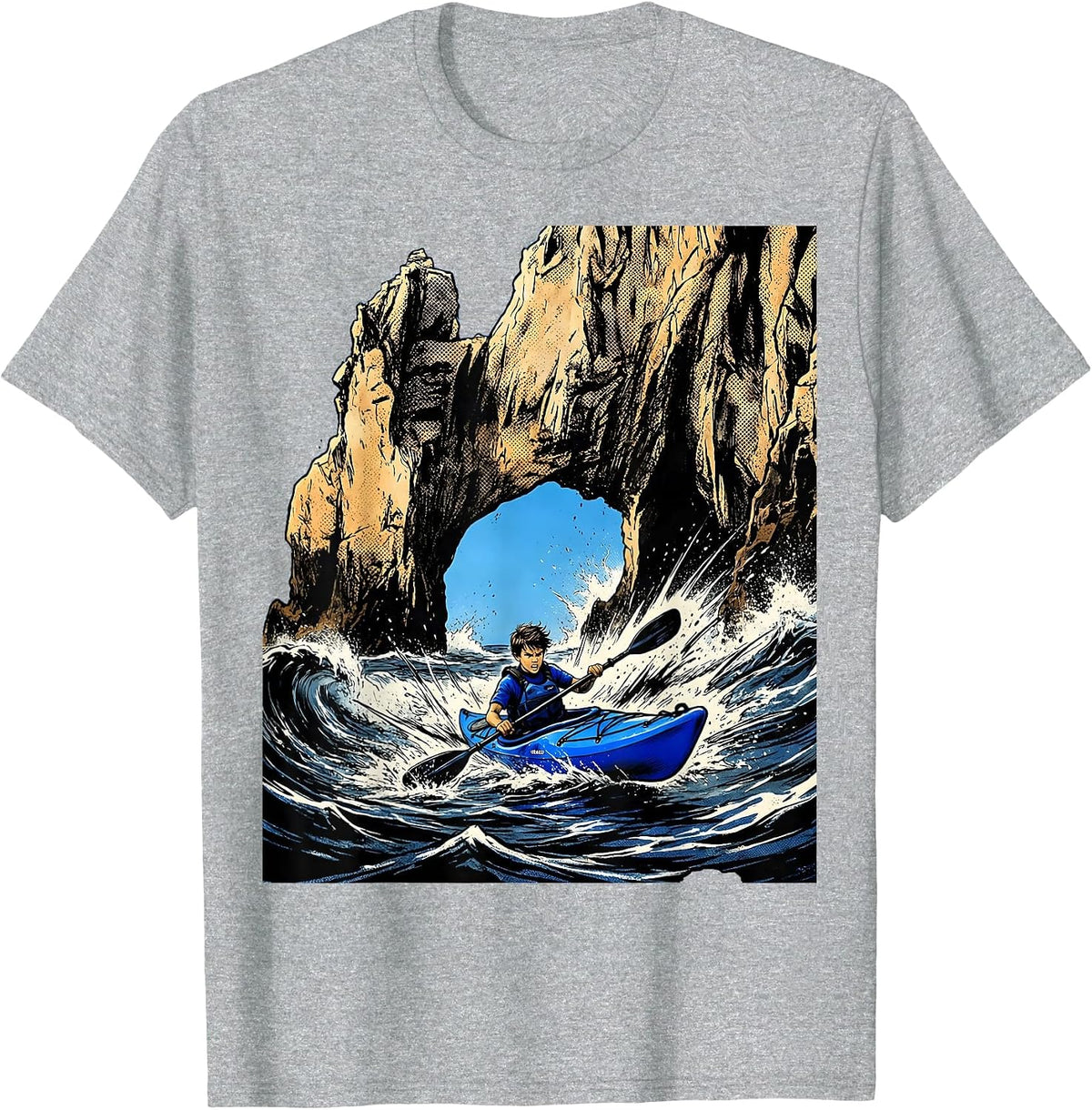 Men's Boys Hawaiian Kayaking Sea Arch Rock Graphic T-Shirt - Heather Grey