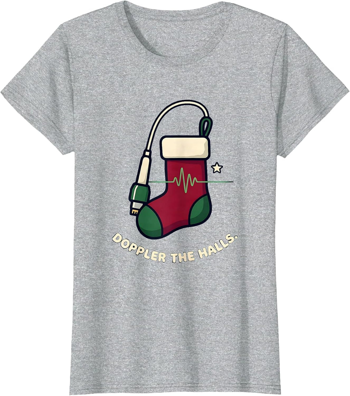 Doppler The Halls Funny Sonographer Ultrasound Tech T-Shirt - Heather Grey