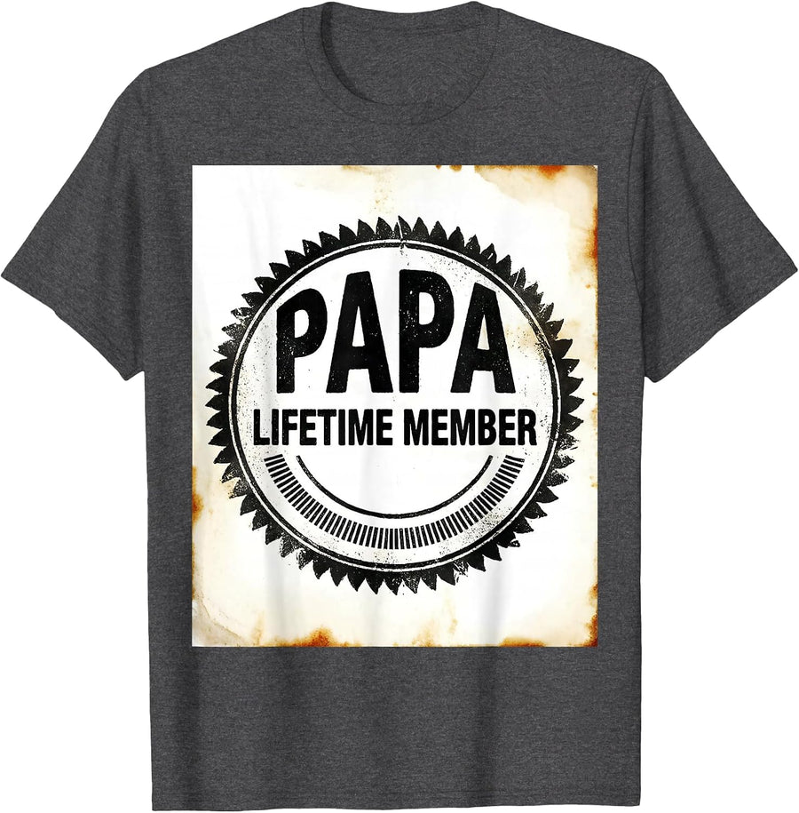 Men's Papa Lifetime Member Varsity Papa Family Spirit T-Shirt - Dark Heather Grey