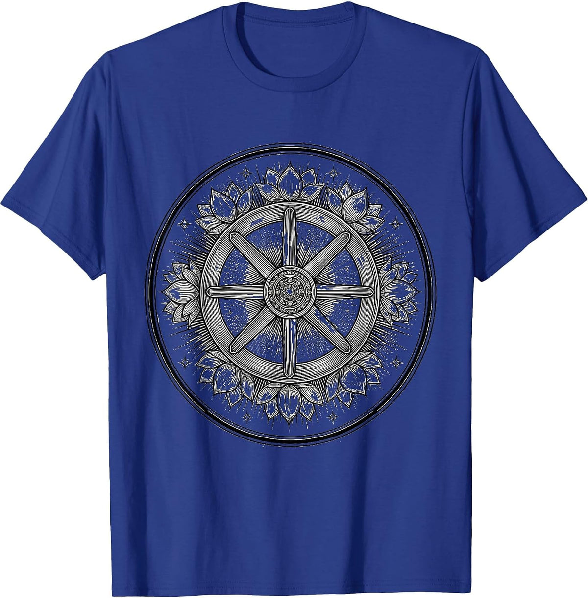 Karma Wheel Celestial Rays Spiritual Design T-Shirt - Royal Blue