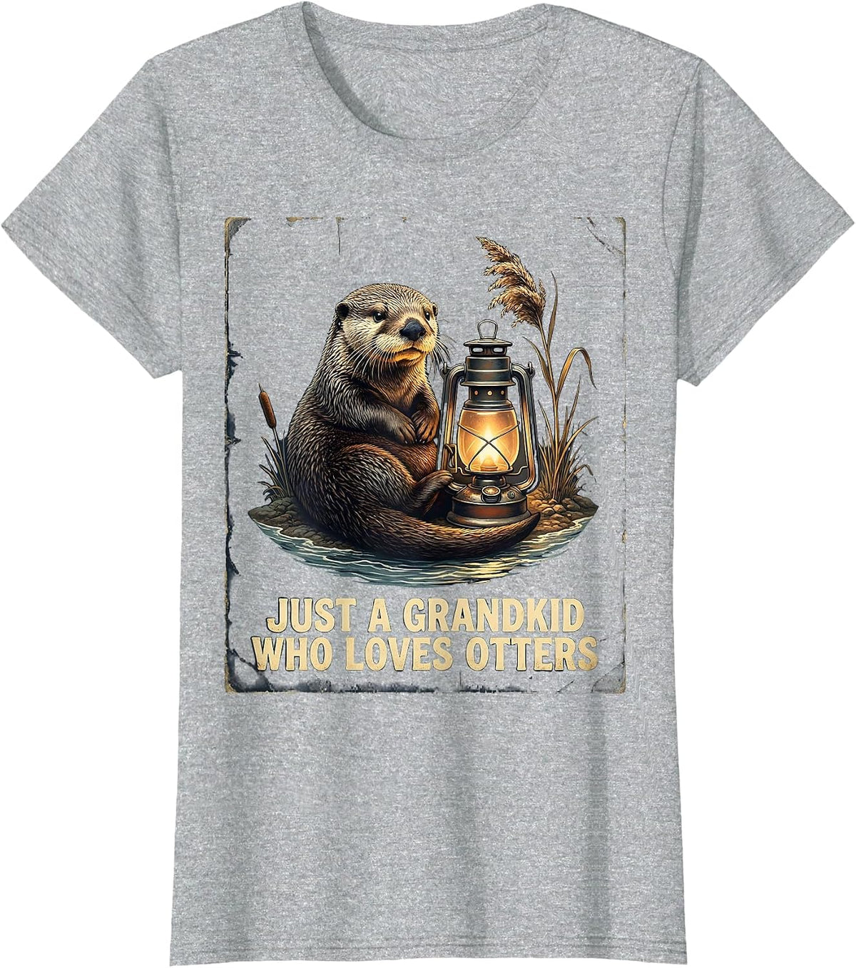 Just A Grandkid Who Loves Otters Vintage Otter Lover Humor T-Shirt - Heather Grey