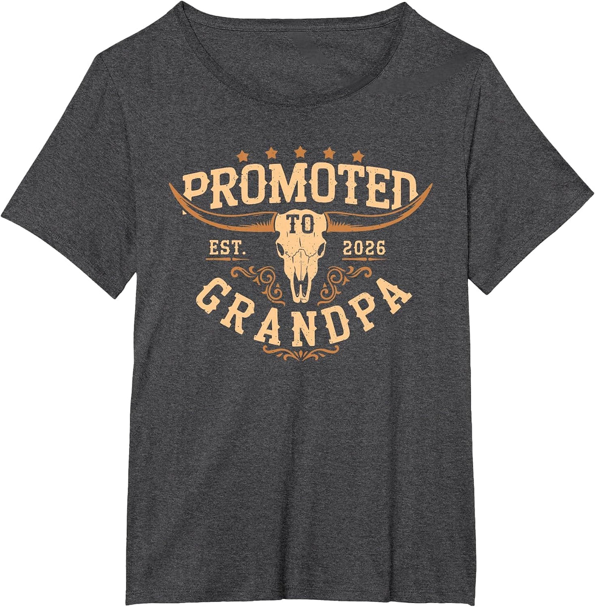 Promoted to Grandpa Est 2026 Cowboy First Time Grandpa 2026 T-Shirt - Dark Heather Grey