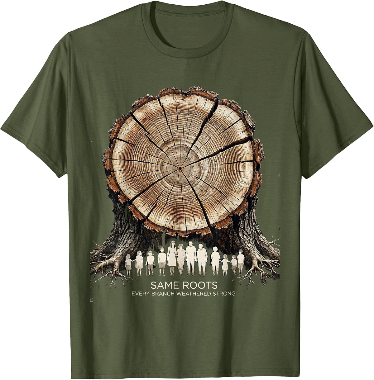 Men's Same Roots, Every Branch Weathered Strong Family Reunion T-Shirt - Olive Green