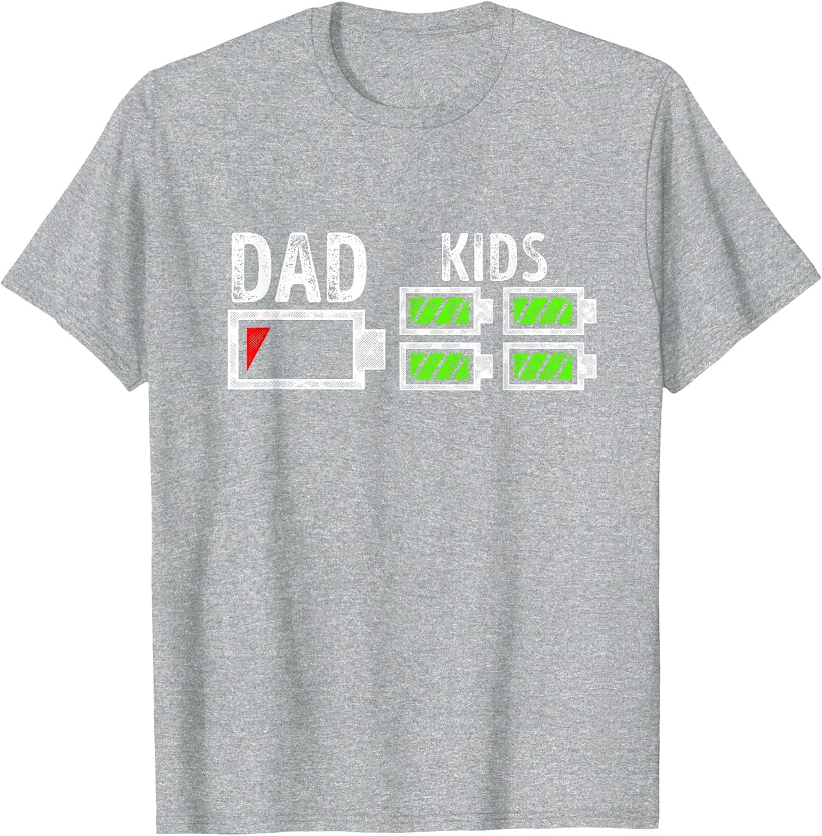 Dad of Four Low Battery Funny Father of 4 Kids Dad T-Shirt - Heather Grey