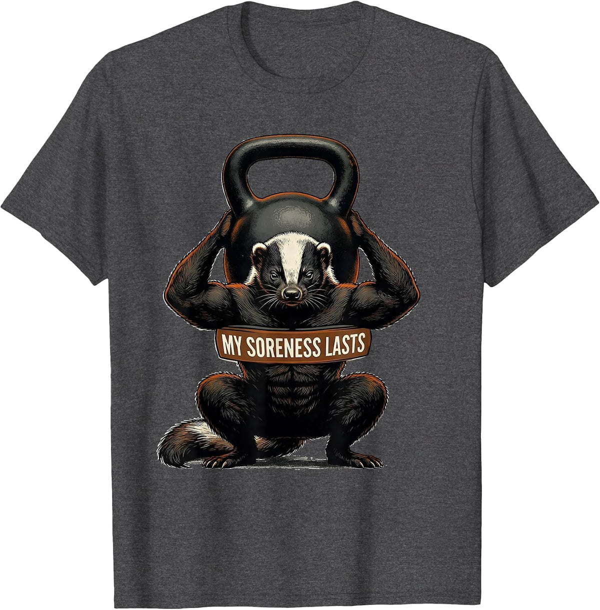My Soreness Lasts Funny Gym Workout Weightlifting Humor T-Shirt - Dark Heather Grey