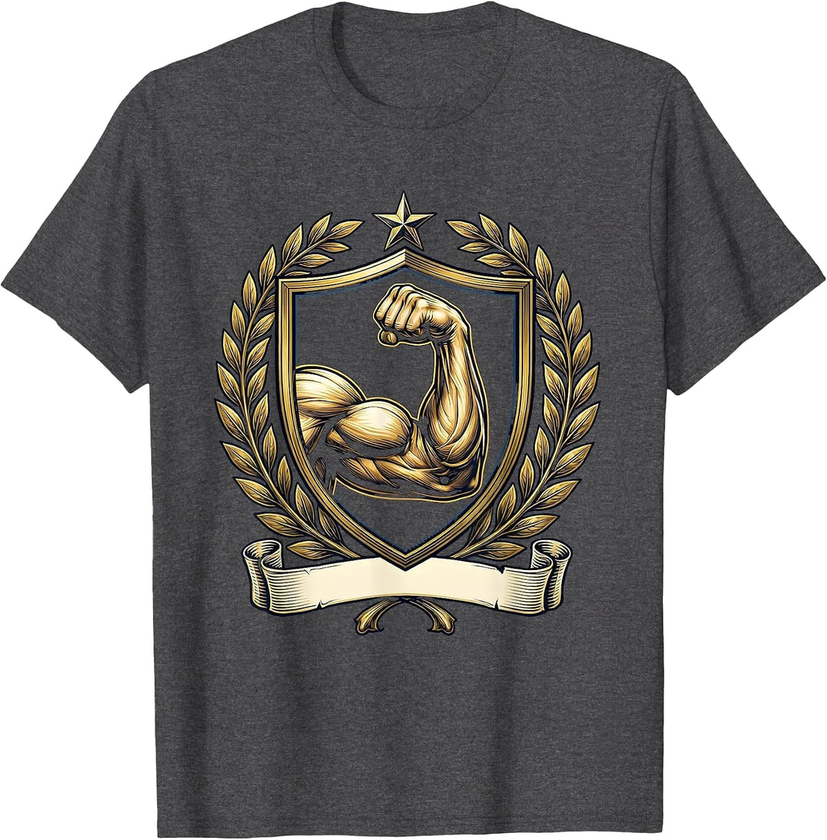 Bicep Curl Gym Weightlifting Graphic T-Shirt - Dark Heather Grey