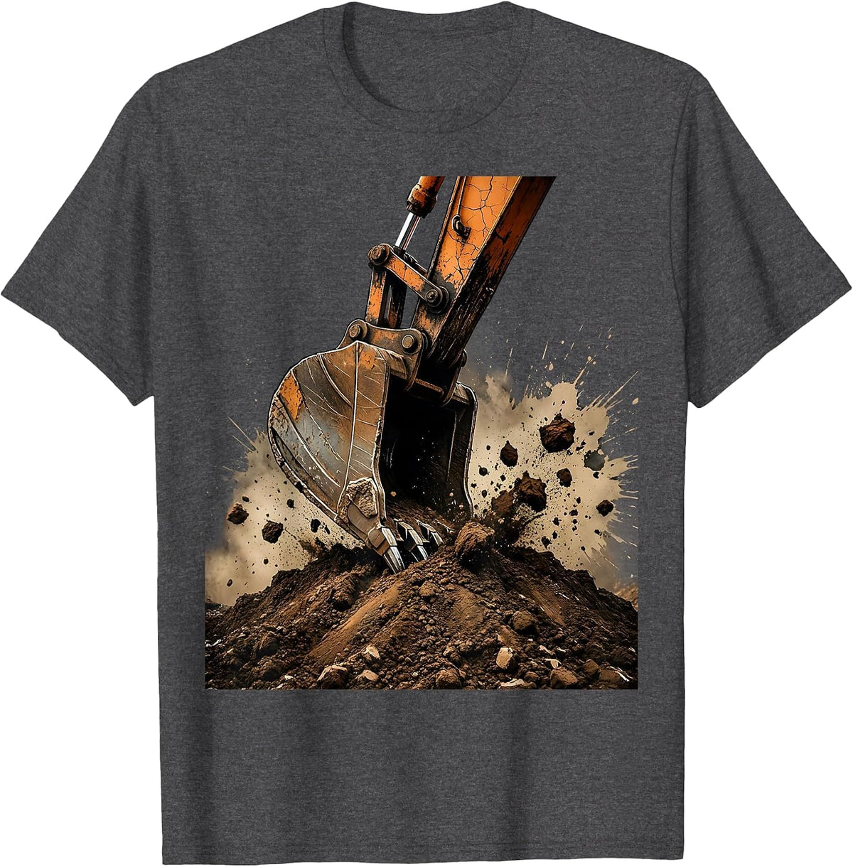 Men's Excavator Digging Dirt Pile Construction Graphic T-Shirt - Dark Heather Grey