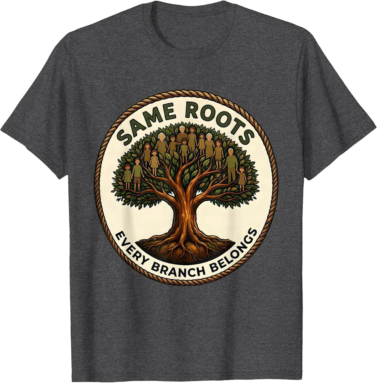 Men's Same Roots Every Branch Belongs Family Reunion Matching T-Shirt - Dark Heather Grey