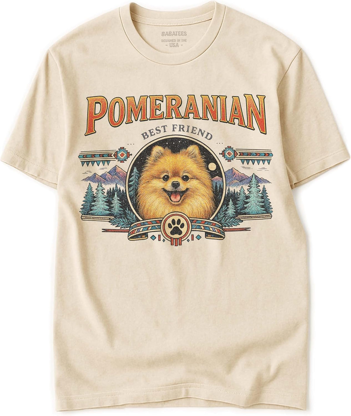 Dog Breed Tshirt for Men & Women - Wilderness Artwork - 100% Natural, Raw, Undyed, Heavyweight Cotton - Pomeranian