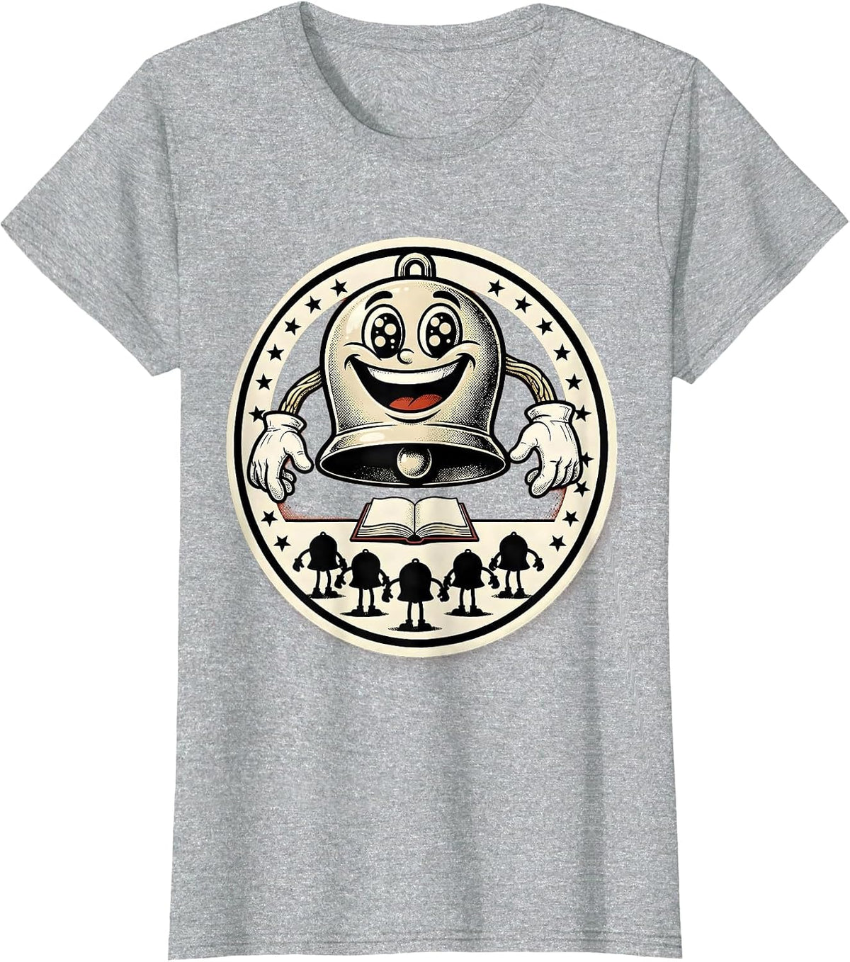 Teacher Squad Badge Retro Cartoon Christmas Squad T-Shirt - Heather Grey