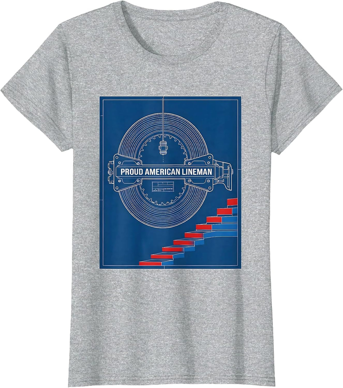 Proud American Lineman Patriotic Electrician Mechanic USA T-Shirt - Heather Grey