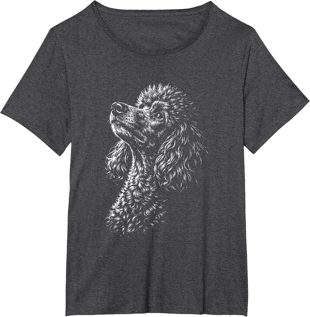 Poodle Portrait Black and White Dog Lover T-Shirt - Dark Heather Grey