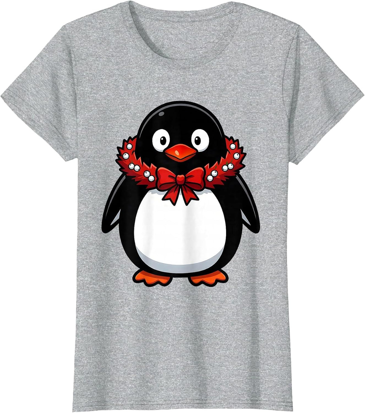 Rounded Penguin Cartoon Funny Christmas Animal Lover T-Shirt - Heather Grey