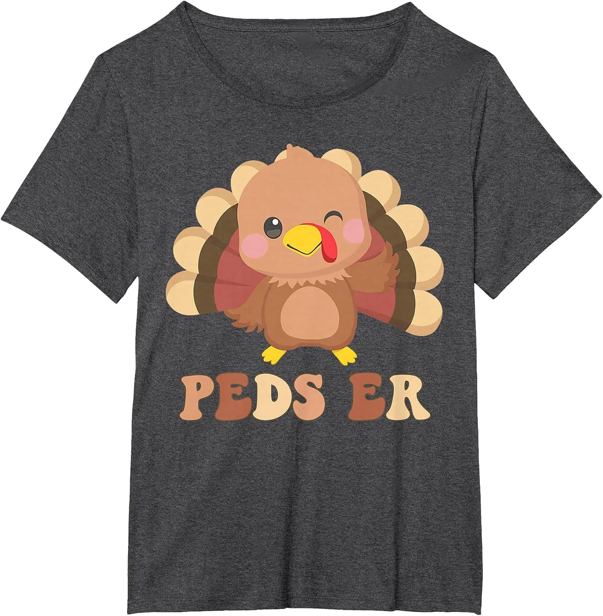 Cute Turkey PEDS ER Nurse Pediatric Thanksgiving Fall T-Shirt - Dark Heather Grey