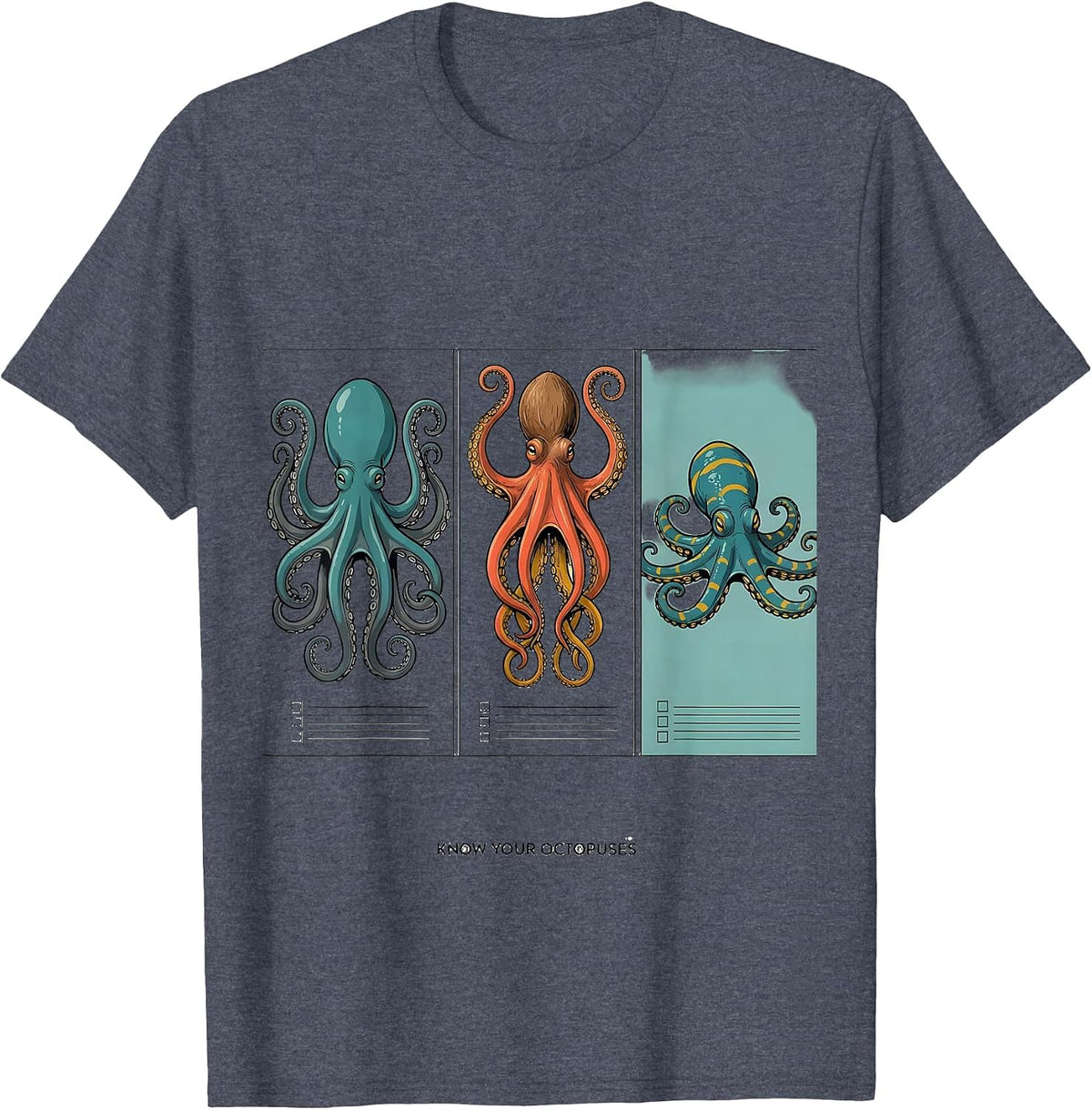 Know Your Octopuses Midcentury Modern Ocean Wildlife Humor T-Shirt - Heather Blue