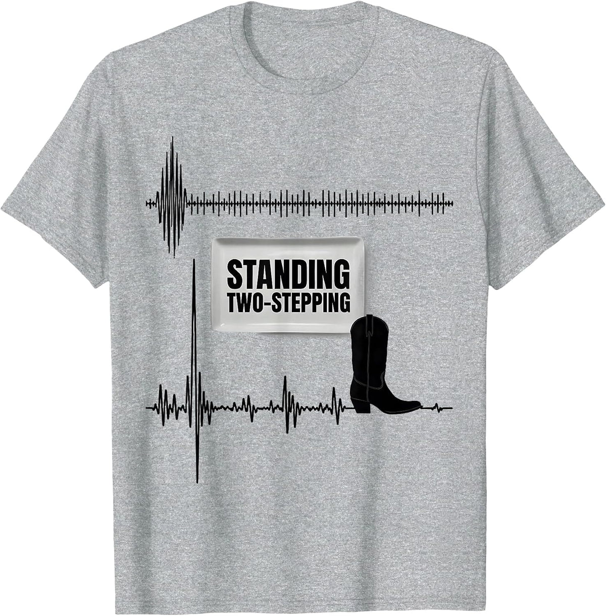 Men's Standing Two-Stepping Line Dance Heartbeat EKG Pulse Niche T-Shirt - Heather Grey