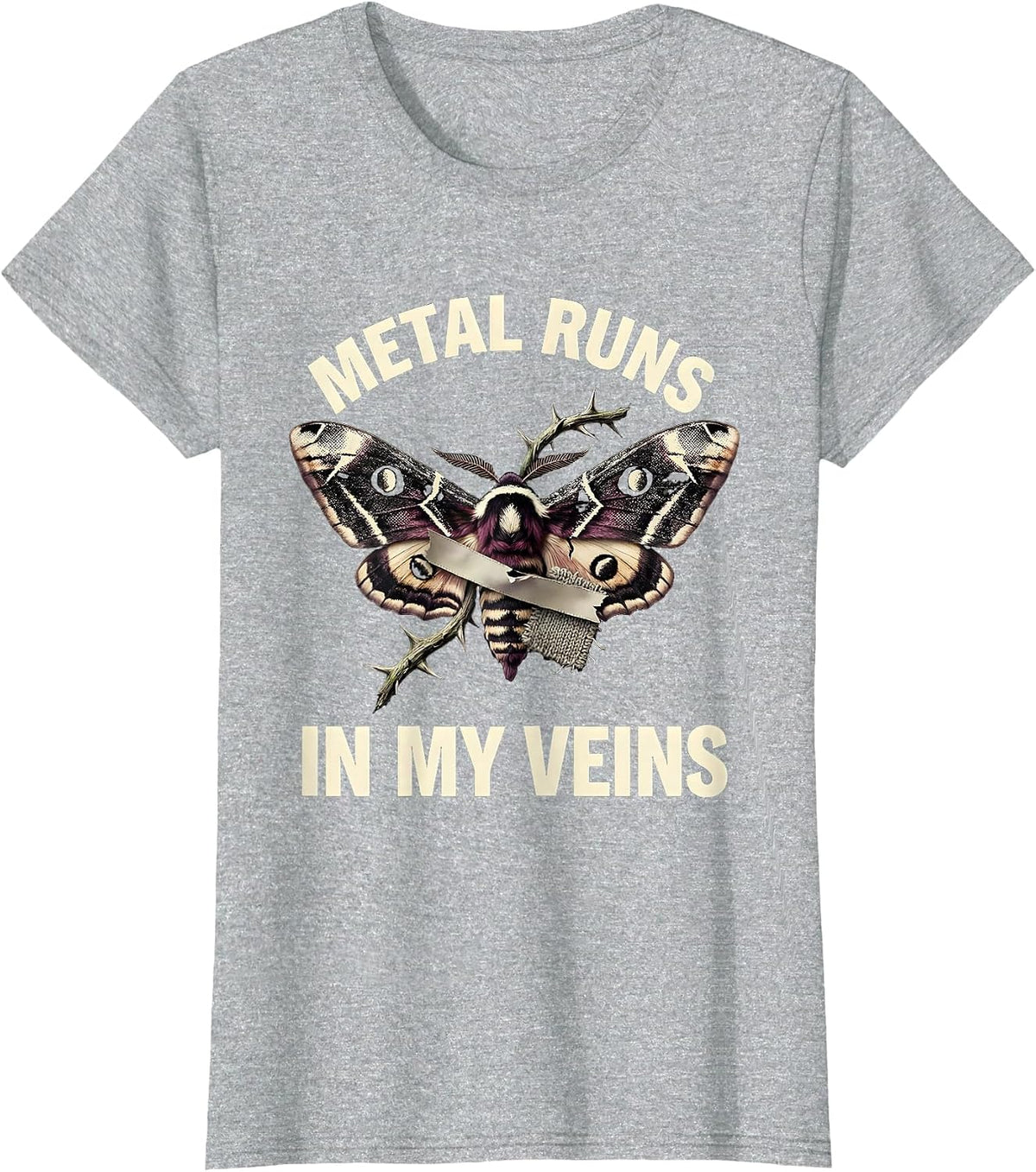 Metal Runs In My Veins Heavy Metal Band Design T-Shirt - Heather Grey