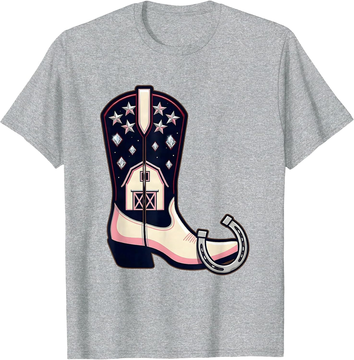 Men's Barn Silhouette Starry Night 90s Country Graphic T-Shirt - Heather Grey