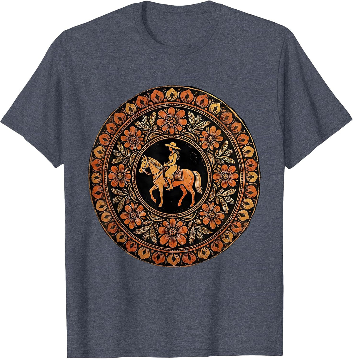 Horseback Rider Wide Brim Hat Western Graphic T-Shirt - Heather Blue