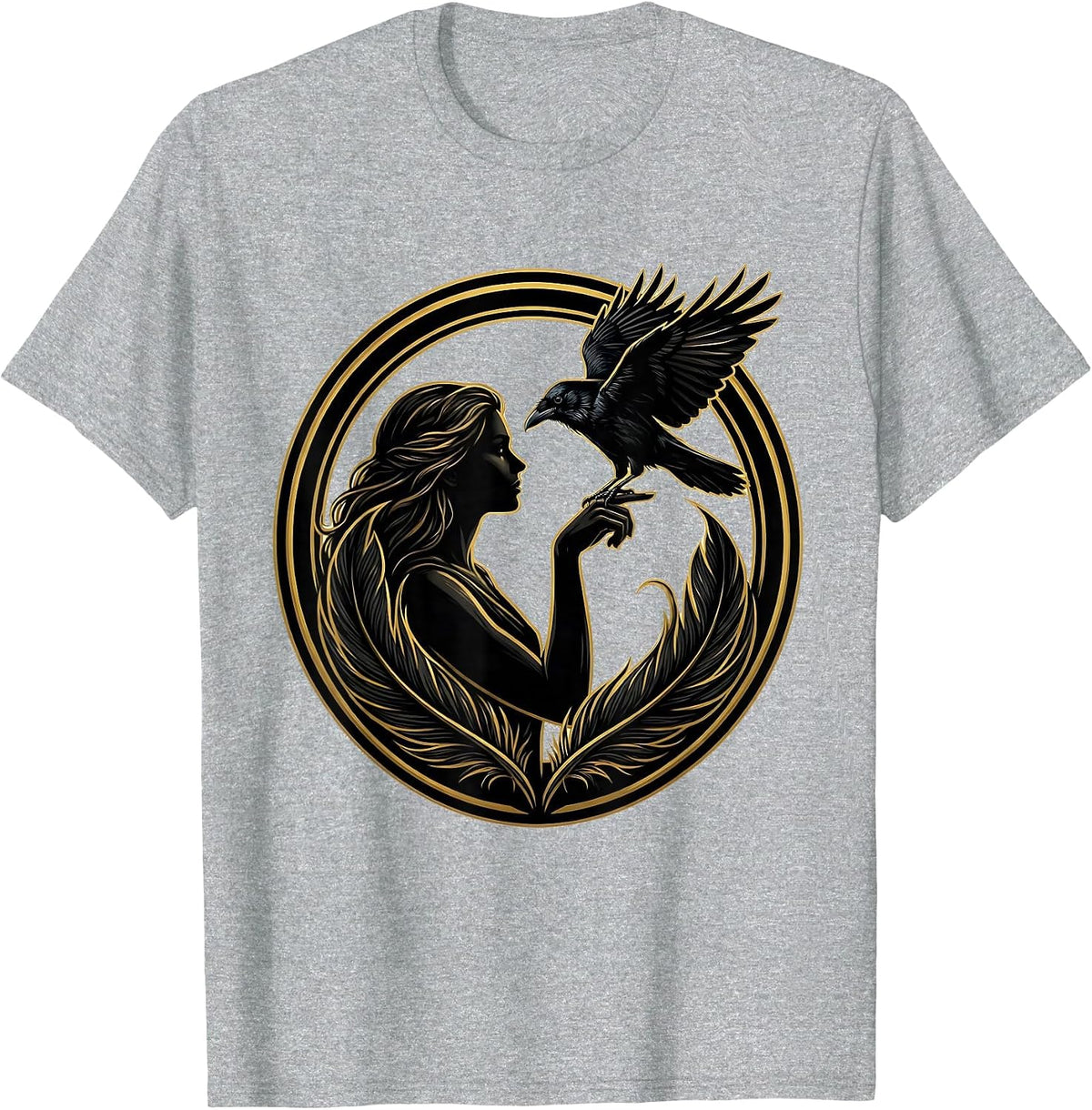 Men's Woman and Crow Illustration Nature Art Design T-Shirt - Heather Grey
