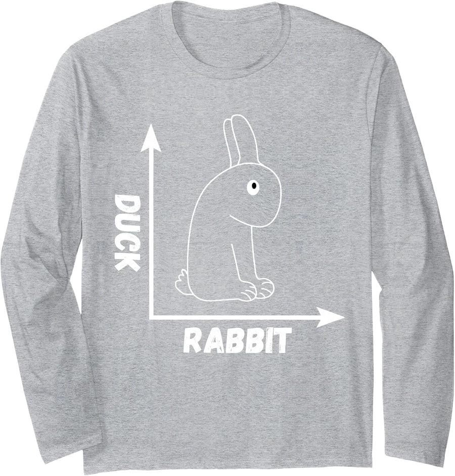 Crazy Optical Illusion Rabbit Duck Perspective Wittgenstein Long Sleeve T-Shirt - Adult Unisex Heather Grey