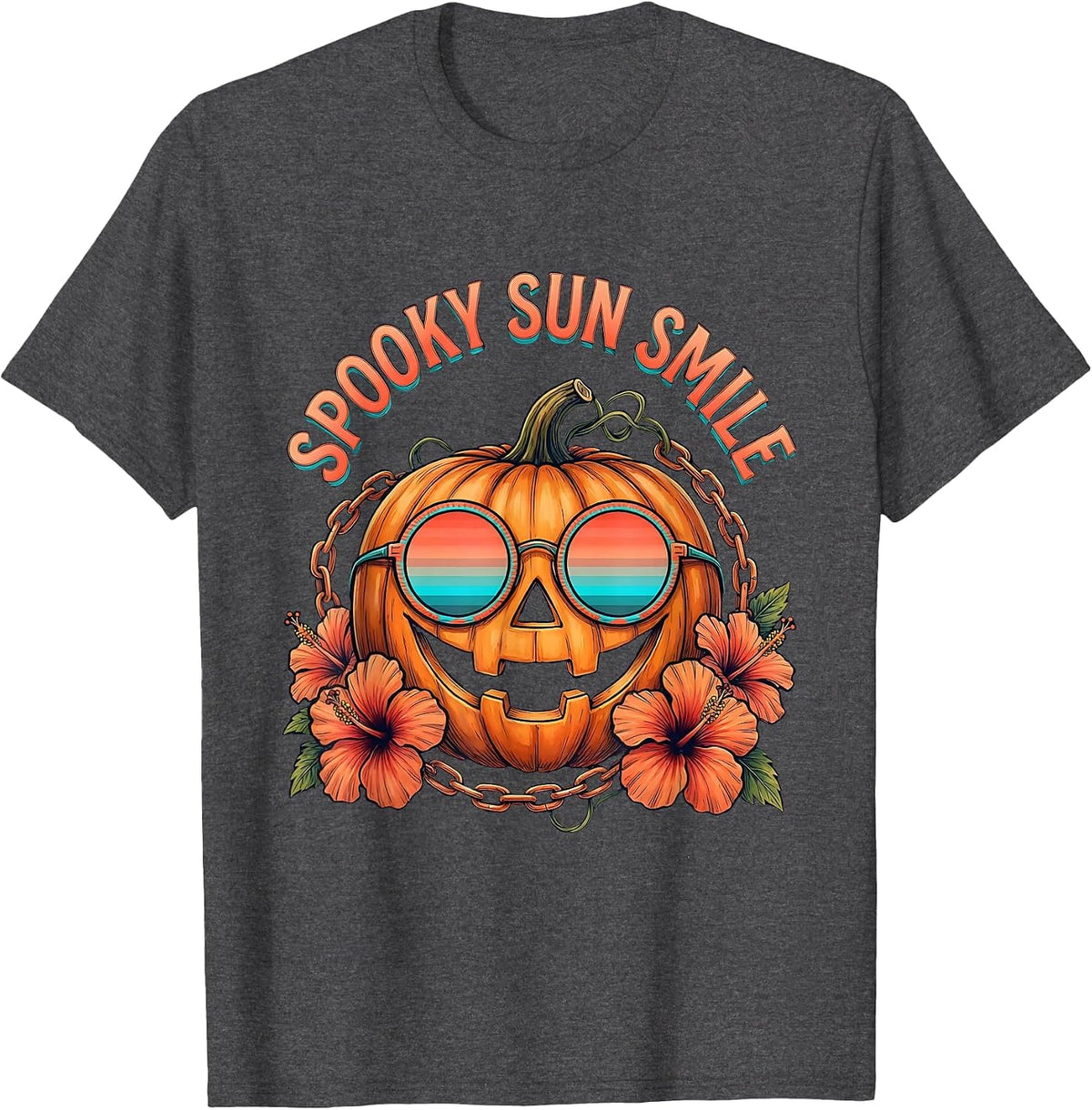 Spooky Sun Smile Funny Tropical Halloween Party Costume T-Shirt - Dark Heather Grey